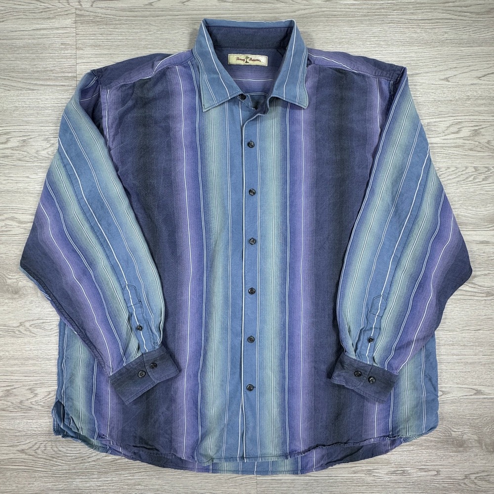 Tommy Bahama Men's Button Down Shirt Ombre Vertical Stripe Blue Purple XXL
